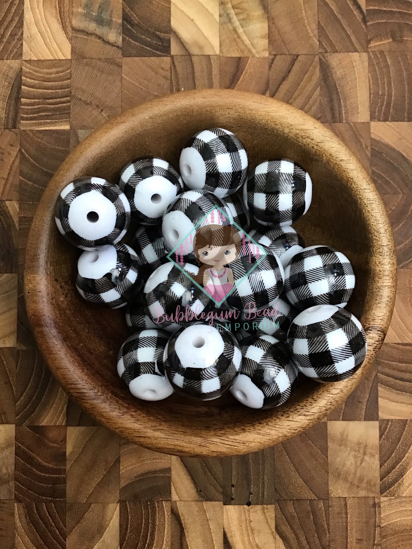 Black & White Houndstooth Patterned Beads