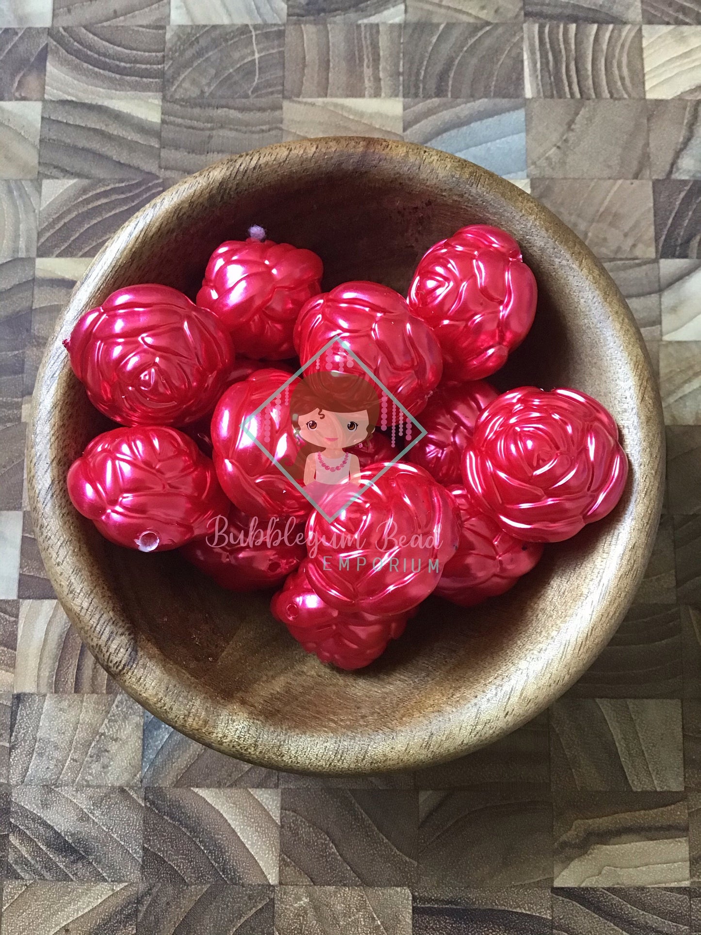 Red Pearl Rose Shaped Beads