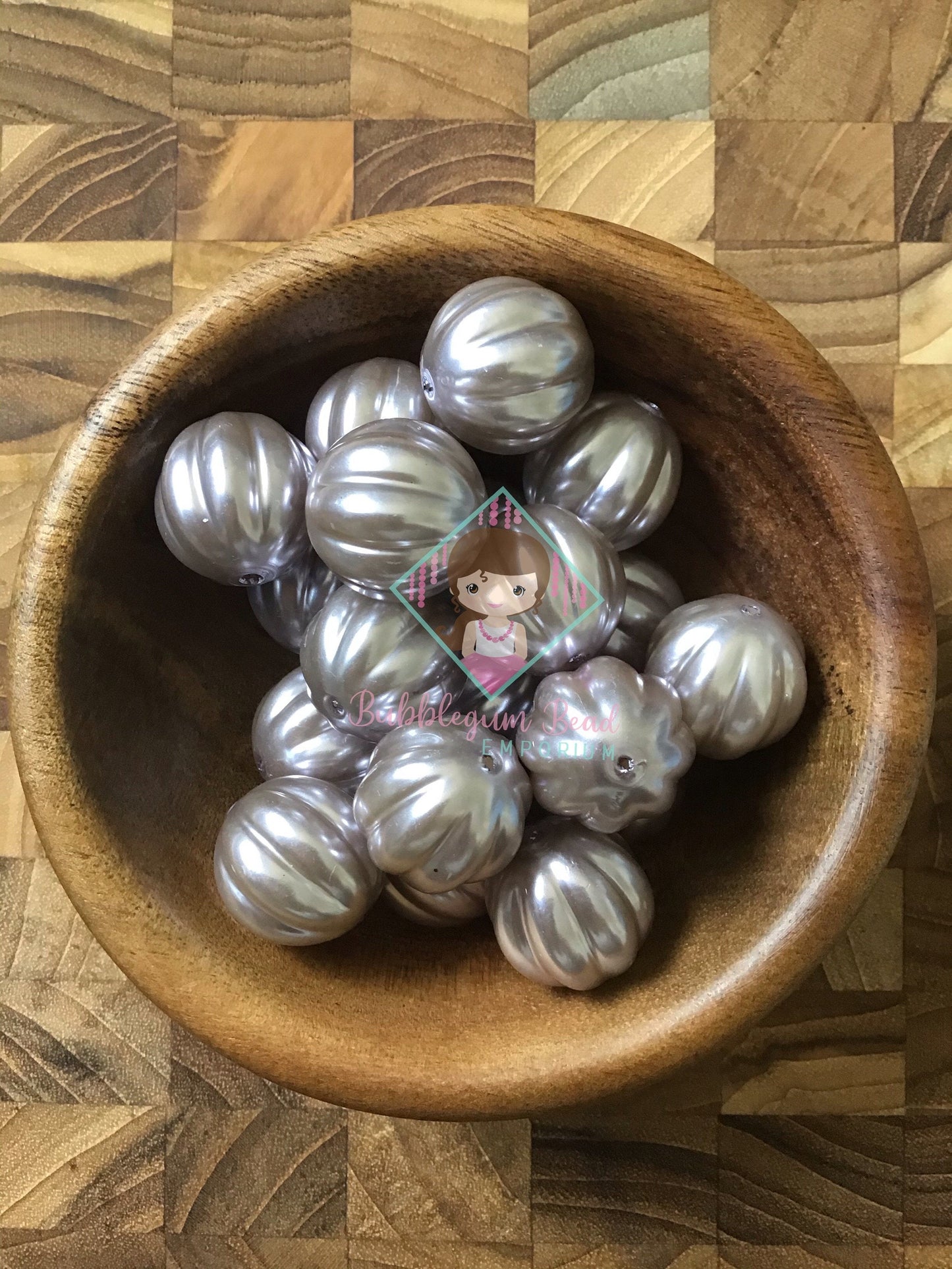 Silver Pearl Pumpkin Shaped Beads.